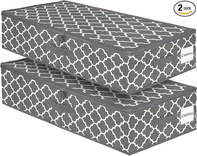 punemi Under Bed Storage, 2-Pack 6.7 Inches Tall Underbed Clothes Storage Bags W/Sturdy Structure, Thick Fabric Storage Containers Drawers With Zipper Lid, College Dorm Room Under Bed(Lantern Pattern)