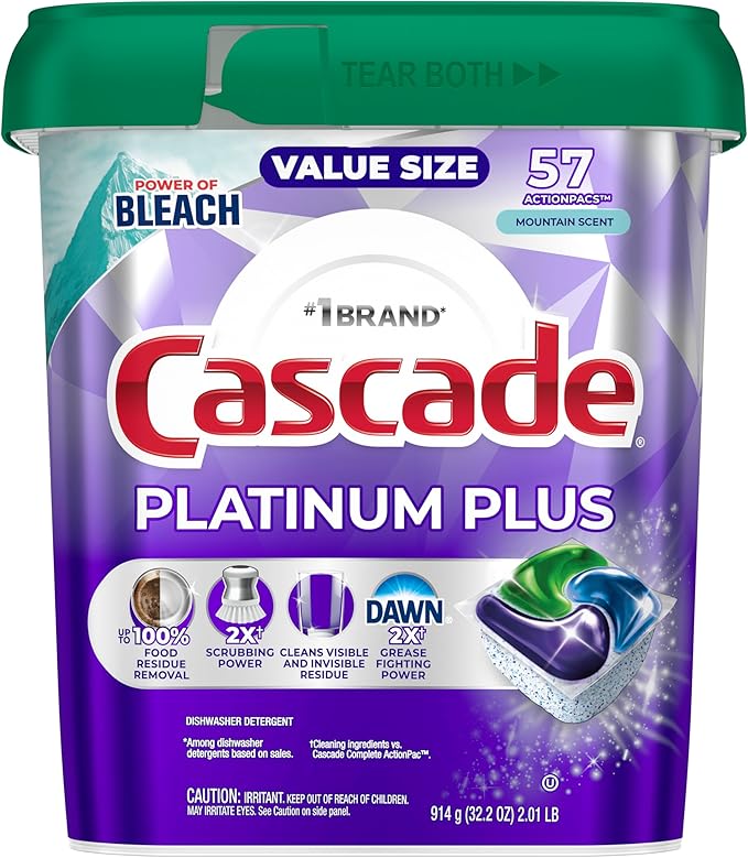 Cascade Platinum Plus Dishwasher Pods, Dishwasher Detergent, Dish Detergent Soap, Mountain, 57 Count