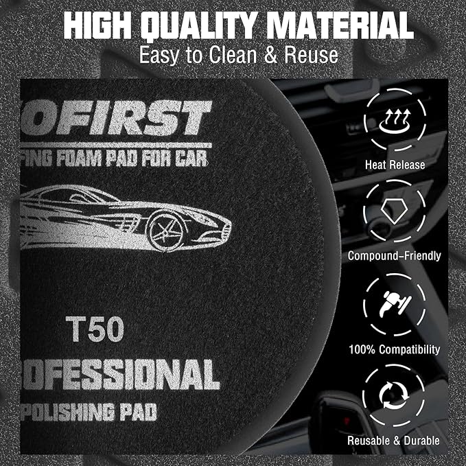 6 Inch Buffing Polishing Pads - 3Pcs Black Light Cut Pad - 6.5 Inch Face for 6 Inch 150mm Backing Plate - High-Density Buffing Sponge Pads for Car Buffer Polisher Compounding, Polishing & Waxing