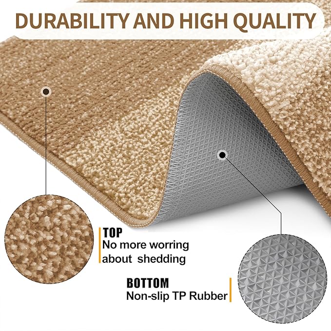 Kitinjoy Indoor Outdoor Door Mat, 71x47 Non-Slip Absorbent Dirt Trapper, Low-Profile Washable Inside Entrance Front Floor Mat, Sturdy Soft Entry Doormats for Entryway, Camel
