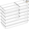 Criusia 14 PCS Clear Plastic Drawer Organizer Set - 5 Large Size Versatile Kitchen and Bathroom Organizer Trays, Non-Slip Storage Bins for Makeup, Utensils, Tool and Office Desk