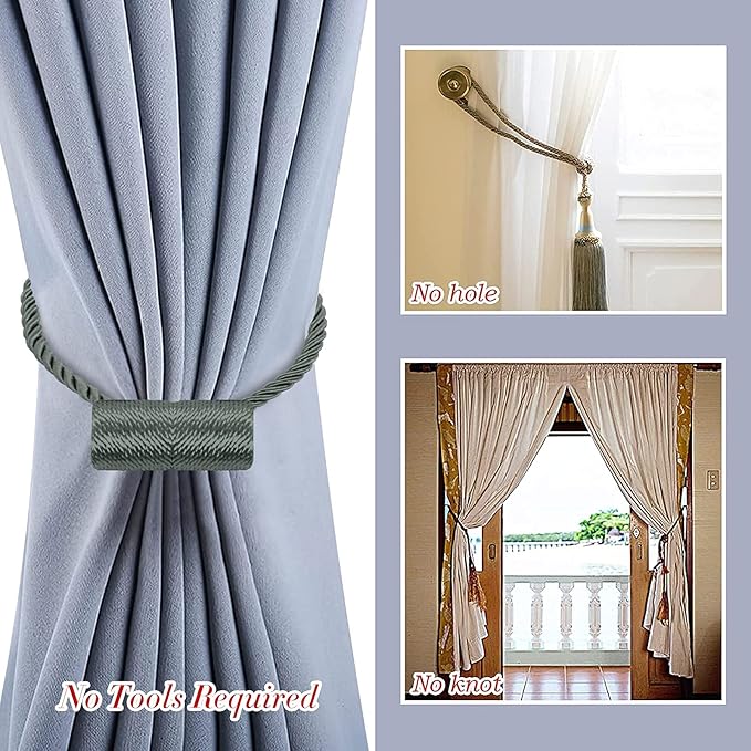 Hion Magnetic Curtain Tiebacks Gray Blue 2pcs, Curtain Tiebacks Buckles Holdbacks Holders Hooks Clip for Home Bedroom Office Decorative Curtain