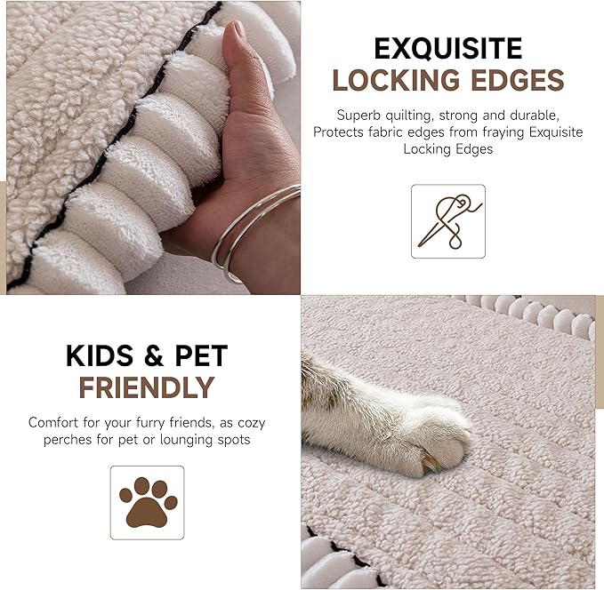 OTOB Sofa Covers for 3 Cushion Couch Washable, All Seasons Fuzzy Non Slip Kids & Pet Friendly Dog Bed Mats Couch Cover, Soft Plush Sofa Slipcovers Furniture Protector (Beige, 27.6" x 70.9'')