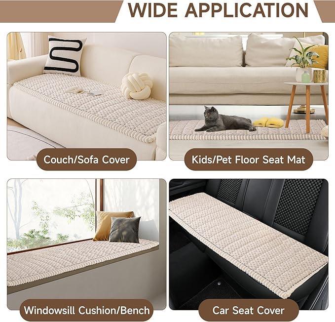 OTOB All Seasons Sofa Covers for 3 Cushion Couch Washable, Fuzzy Non Slip Kids & Pet Friendly Couch Cover Furniture Protector, Soft Plush Sofa Slipcovers Dog Bed Mats (Cream, 31.5" x 70.9'')