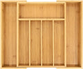 VaeFae Bamboo Drawer Organizer, Expandable Silverware Drawer Organizer, Cutlery Tray with Dividers for Kitchen Utensils, Medium
