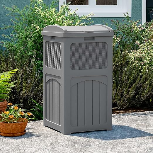 Patiowell 36 Gallon Outdoor Trash Can, Resin Outdoor Garbage Can with Lid for Patio, Backyard, Deck, Gray