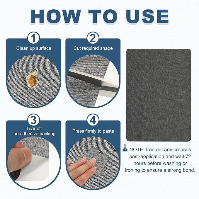 PATIKIL 8x11 Inch Linen Repair Patches, 2Pcs Self-Adhesive Fabric Patch for Sofas Tote Bags Furniture Car Seats Clothes Tents, Gray