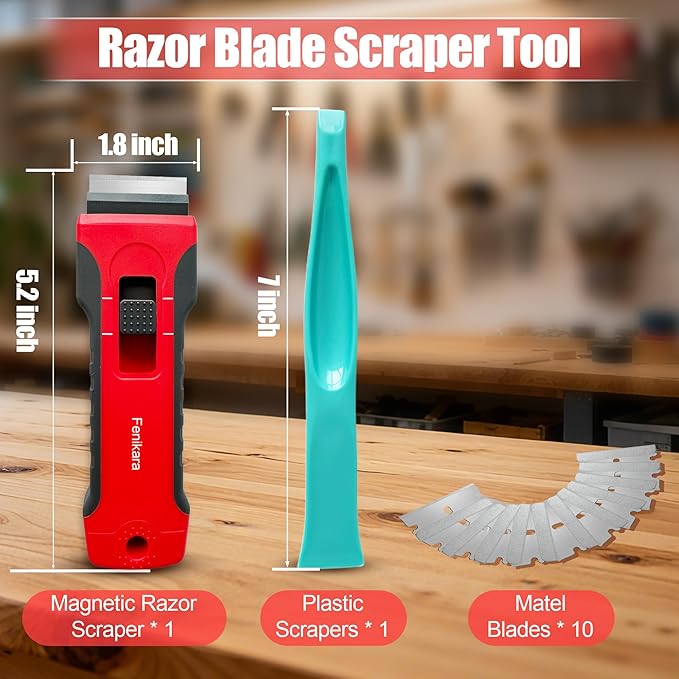 Upgraded Extractable & Magnetic Razor Blade Scraper Tool, 2 Pack Razor Scraper Set with 10 Extra Blades, Scraper tool with Buit-In Blade Storage, Cleaning Scraper Tool, Cooktop, Paint, Glass Scraper