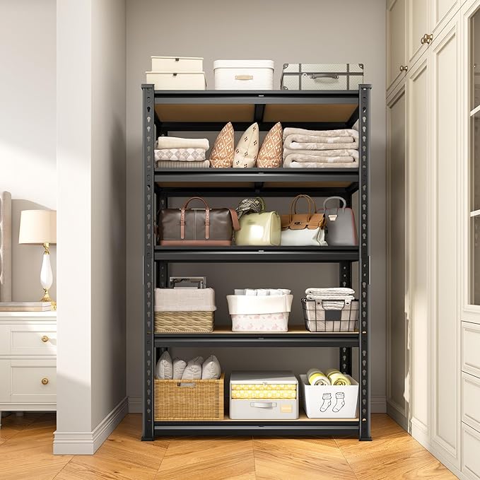 1980LBS Storage Shelves, 5-Tier Adjustable Pantry Shelves, Metal Shelving Unit for Kitchen, Pantry, Closet, Laundry, Garage, 59.8" H x 27.55" W x 11.81" D