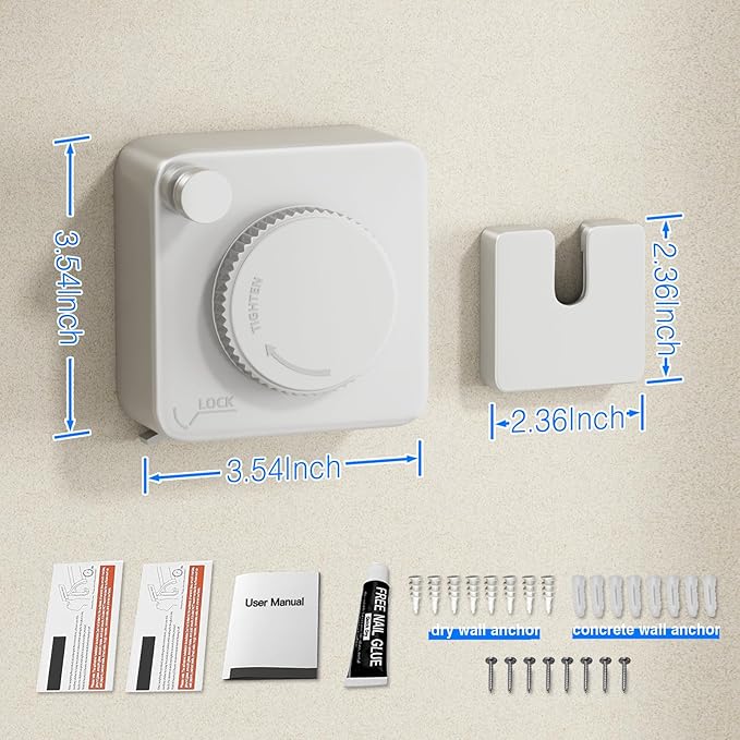 Retractable Clothesline Indoor, Non-Sagging Outdoor Clothes Line Retracting Heavy Duty Clothes Drying Laundry Line Wall Mounted Stainless Steel Line-15.1 Feets(Square-White)