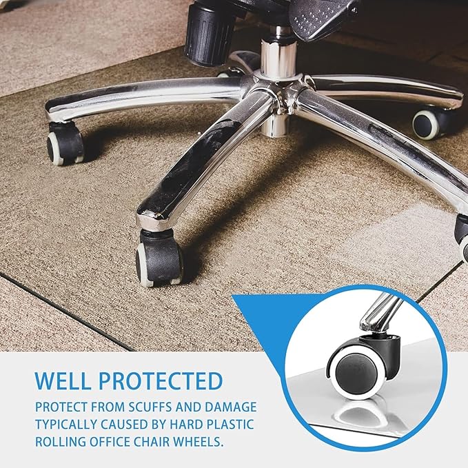GLSLAND 36" x 46" Tempered Glass Chair Mat Heavy-Duty Floor Protector for Carpet & Hard Floors Scratch-Resistant Clear Office Mat 1/6" Clear