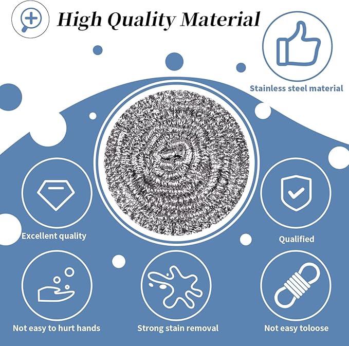 Stainless Steel Scrubber Scrubbing Scouring Pad Sponges Clean Pot Pan and Steel Wool for Kitchen Bathroom