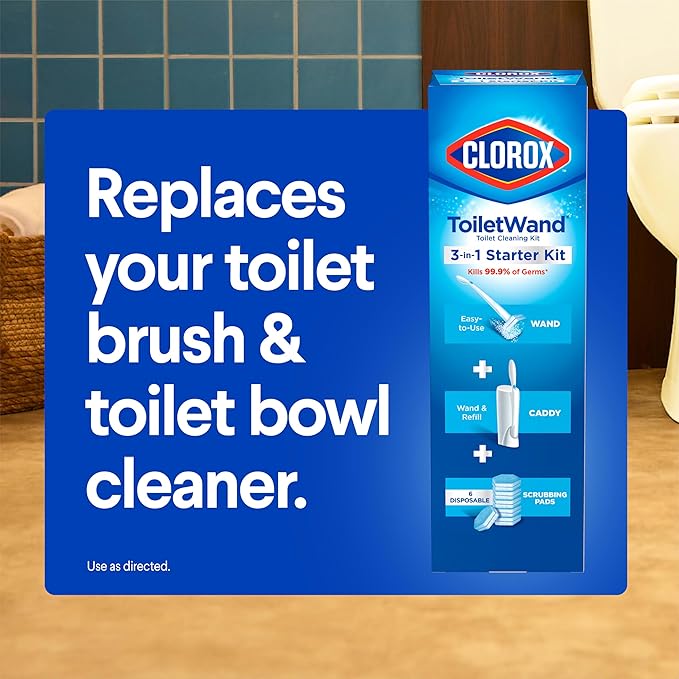 CLOROX Original Toilet Cleaning System, ToiletWand, Storage Caddy, 6 Refill Heads, Dorm Room Essentials