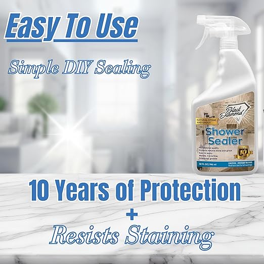 Black Diamond Stoneworks Shower Glass Cleaner Spray & Natural Stone Shower Sealer – 2 Pack Bathroom Bundle for Crystal-Clear Glass and Long-Lasting Stone Protection