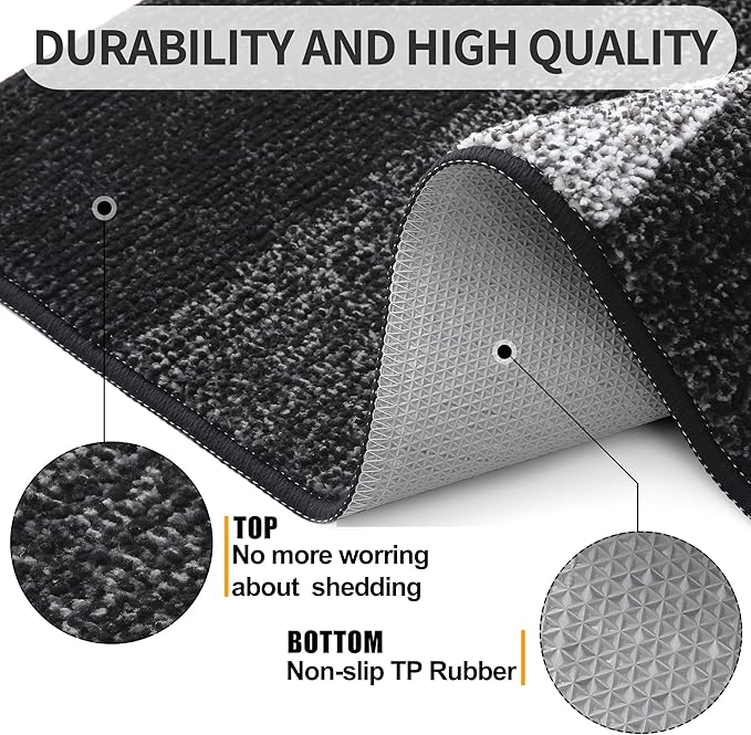Kitinjoy Indoor Outdoor Door Mat, 59x20 Non-Slip Absorbent Dirt Trapper, Low-Profile Washable Inside Entrance Front Floor Mat, Sturdy Soft Entry Doormats for Entryway, Black