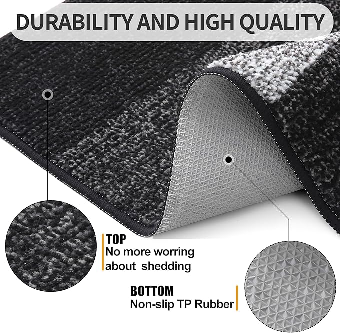 Kitinjoy Indoor Outdoor Door Mat, 71x24 Non-Slip Absorbent Dirt Trapper, Low-Profile Washable Inside Entrance Front Floor Mat, Sturdy Soft Entry Doormats for Entryway, Black
