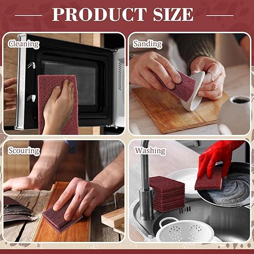 50 Pcs 7447 Fine General Purpose Scuff Pads 6 X 9 Inch Abrasive Hand Sanding Non-Woven Aluminum Oxide Abrasive Pads Set for Surface Preparation Scuffing Scouring Blending Cleaning(Red)