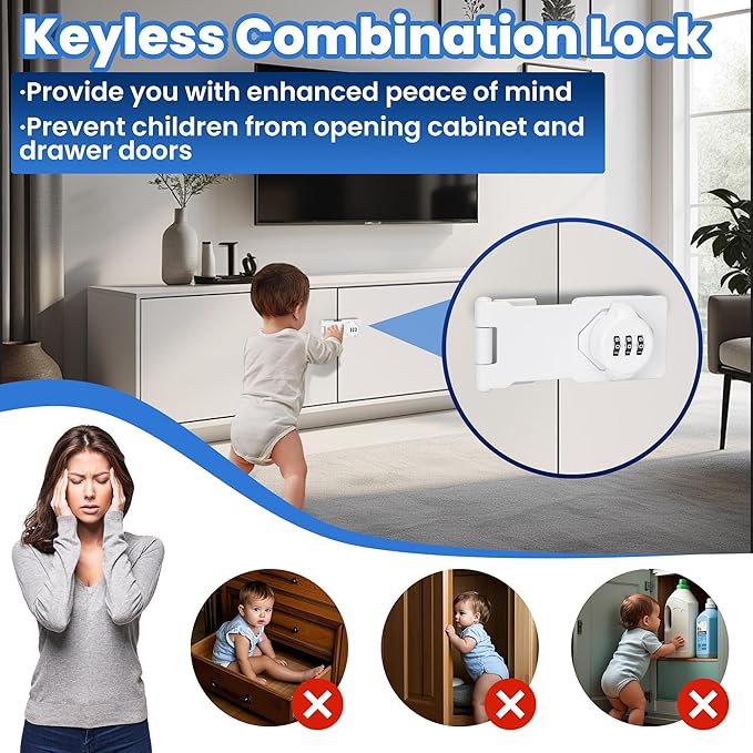 Keyless Cabinet Lock with Combination Code - 3-Digit Password Hasp Latch Lock for Drawers, Bifold Closet Door and Double Sided Door (White, 4.5 Inch, 2 Pack)