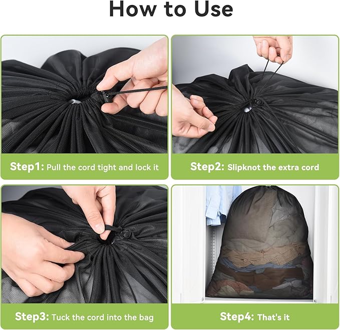 OTraki 2pcs Ex Large Mesh Laundry Bags 36x43 Inch Fine Mesh Washing Bag Drawstring Dirty Clothes Machine Washable Net Laundry Bag Heavy Duty Garment Bag for Home Travel Dorm Black
