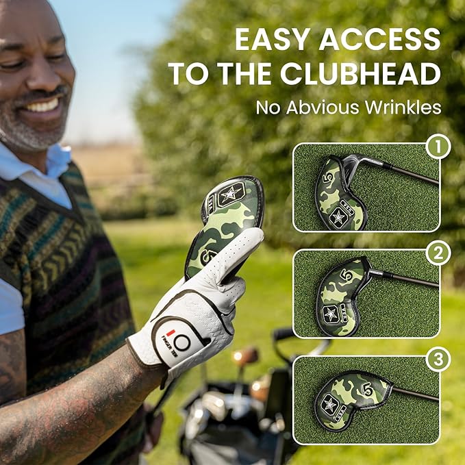 FINGER TEN Premium Synthetic Leather Stylish Iron & Wedge Golf Head Covers Value 12 Piece Set, Embroidered Labels & Fits Most Clubs Gift Set, Travel Protection Accessories
