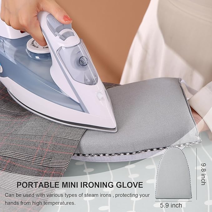 Ironing Board,Foldable Ironing Board Adjustable Height Compact Iron Board Thick Steel Tube Iron Board with Holder,Replacing Cloth Cover and Mini Handheld Gloves(Blue Dots)