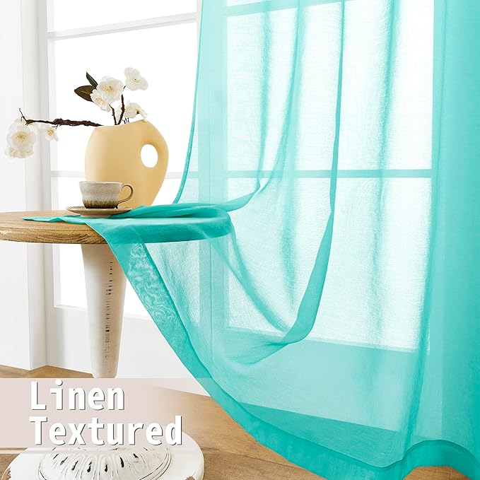 Tollpiz Short Sheer Door Curtain Closet Linen Textured Curtain Sheers Doorway Light Filtering Voile Patio Door Rod Pocket Curtains French Door, 54 x 54 inches Long, Aqua Blue, Set of 1 Panel