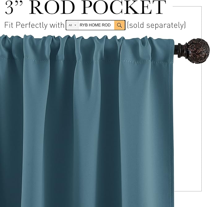 RYB HOME Bathroom Curtains for Small Window, Room Darkening Privacy Assured Curtains Drapes Lights & Draft Blocking for Kitchen Pantry, W 42 x L 45 inches, 2 Panels, Slate Blue