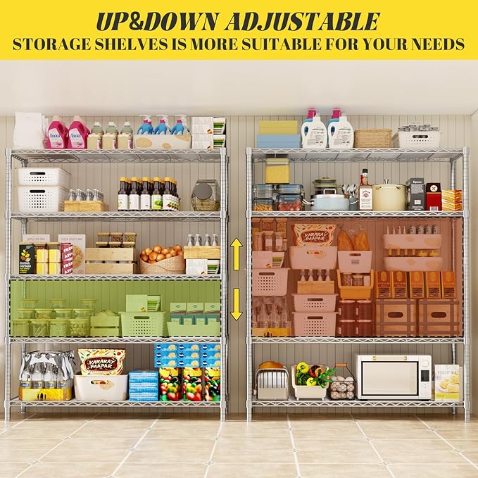 Storage Shelves, 48" L x 20" W x 72" H Heavy Duty Garage Wire Shelving Unit Loads 2000LBS, 5-Tier Adjustable Metal Industrial Utility Shelf Rack for Kitchen, Laundry Room, Basement