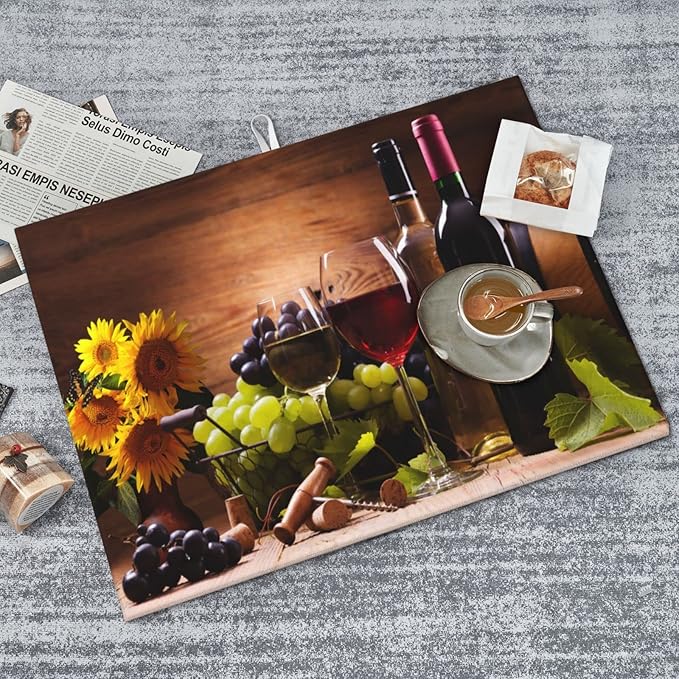 Red Wine Grape Vintage Wooden sunflower Microfiber Absorbent Reversible Dish Drying Mat For Kitchen Counter Xl Large Pad 18 X 24 Inch