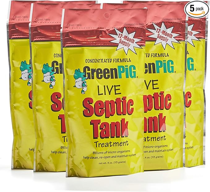 Green Pig 56 Live Septic Tank Treatment 5-Year Supply Ultimate Solution in Preventing Expensive Backups, Clogs, & Drain Field Failures with 20-Easy Drop-In & Flush Pods, 20 Count