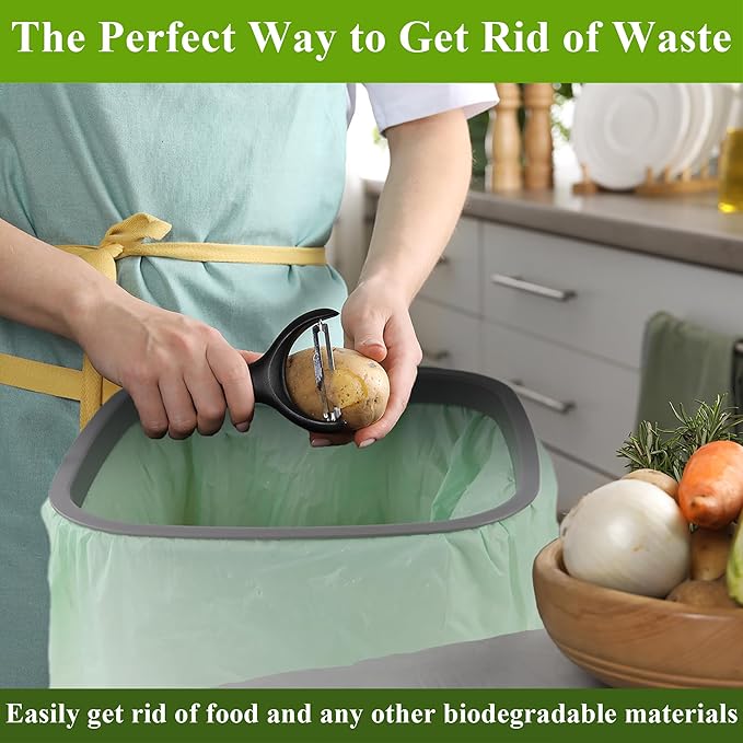 C Crystal Lemon 50 Count Biodegradable Kitchen Food Waste Bags - 6 Gallon Scraps Bags - Heavy Duty Compostable Waste Bags for Kitchen - Unscented Trash Bags 6 Gallon for Yard, Food