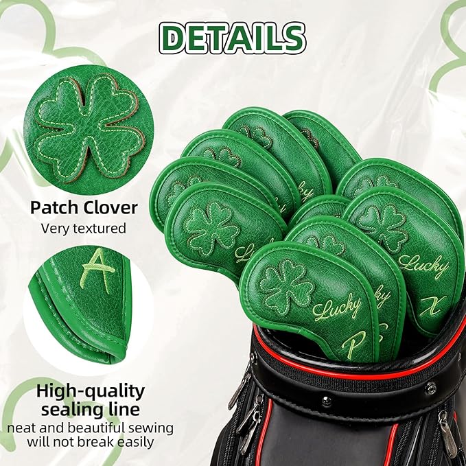 Golf Headcovers Golf Club Head Covers Four Leaf Clover Good Luck Charm - Clover Style Premium Leather Driver Fairway(FW) Wood Hybrid(UT) with Number Tags