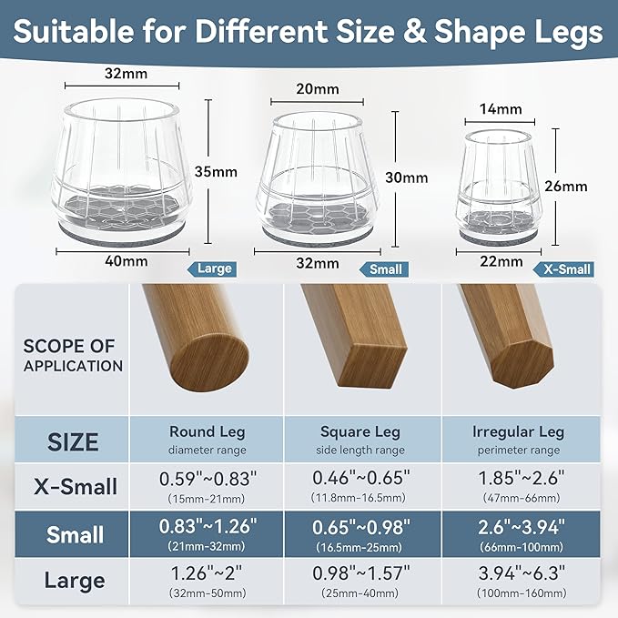 24PCS Silicone Chair Leg Floor Protectors for Hardwood Floors, Thicken Rubber Chair Leg Cap Covers, Non Slip Furniture Leg Pads to Protect Wood Tile Floors from Scratches and Reduce Noise