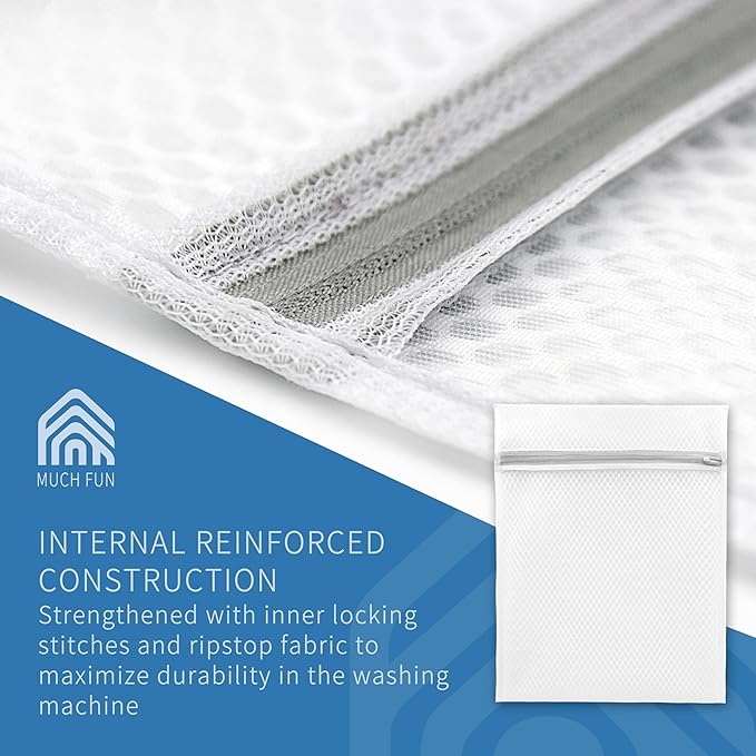 Muchfun 3Pcs Bra Wash Bags, Honeycomb Mesh Laundry Bags for Delicates, Lingerie, Intimates and Underwear 8 x 8 x 8 Inches
