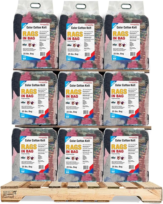 Premium Color Knit Cleaning Rags (600 lbs Pallet - 24x25 lbs. Bag) – Shop Rags Bulk for Workshops, Mechanics, Painters, and Home Use, Multipurpose Cotton T-Shirt Rags
