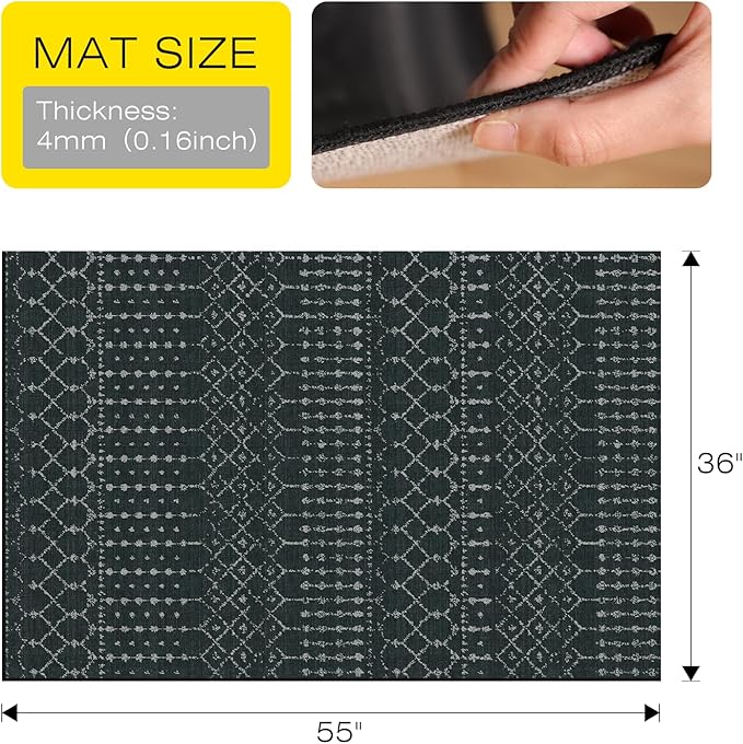 Office Chair Mat for Hardwood & Tile Floors, 55" x 36" Desk Chair Mat, Non-Slip Floor Protector for Rolling Chairs, Machine Washable Area Rug for Home Office, Black