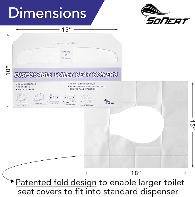 Disposable Toilet Seat Covers XL Half Fold Flushable – 400 Sheets (4 Pack) for Public Facilities, Office, School, Hotel & Business Use – Premium toilet seat cover For Commercial Wall Dispenser