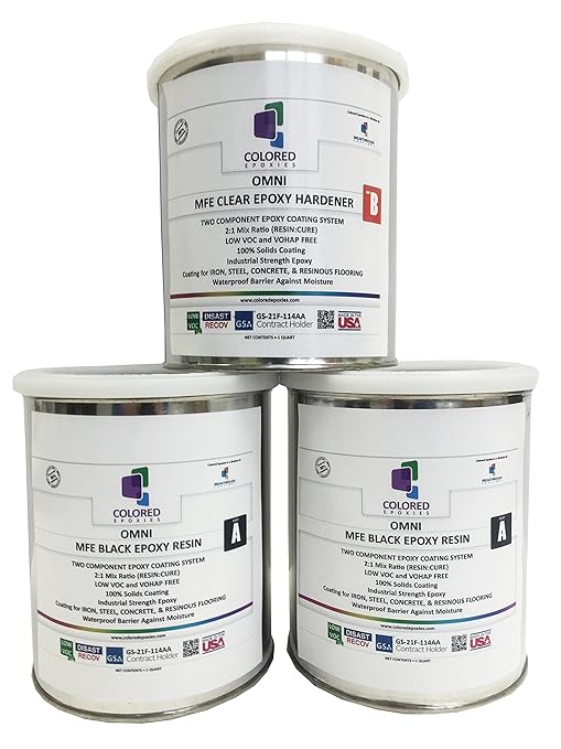 Coloredepoxies 10005 Black Epoxy Resin Coating Made with Beautiful and Vibrant Pigments, 100% Solids, for Garage Floors, Basements, Concrete and Plywood. 3 Quart Kit