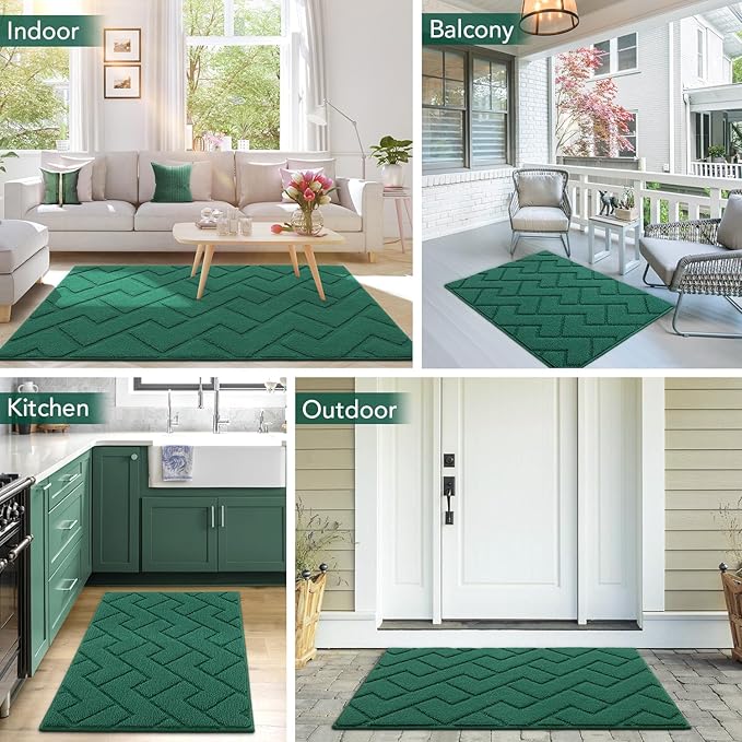 hicorfe Front Door Mat Outside Entrance,20"x31.5" Absorbent Muddy Dirt Resist Welcome Door Mats Outdoor Indoor,Stain and Fade Resistant,Non Slip Backing Entry Mat Doormat for Entryway(Evergreen)