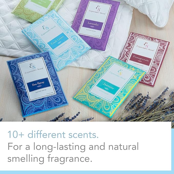 Expressive Scent – Home Fragrance Aromatic Sachets: Premium Long-Lasting Aroma, for Drawers Dressers Closets Car Kitchen, Lavender