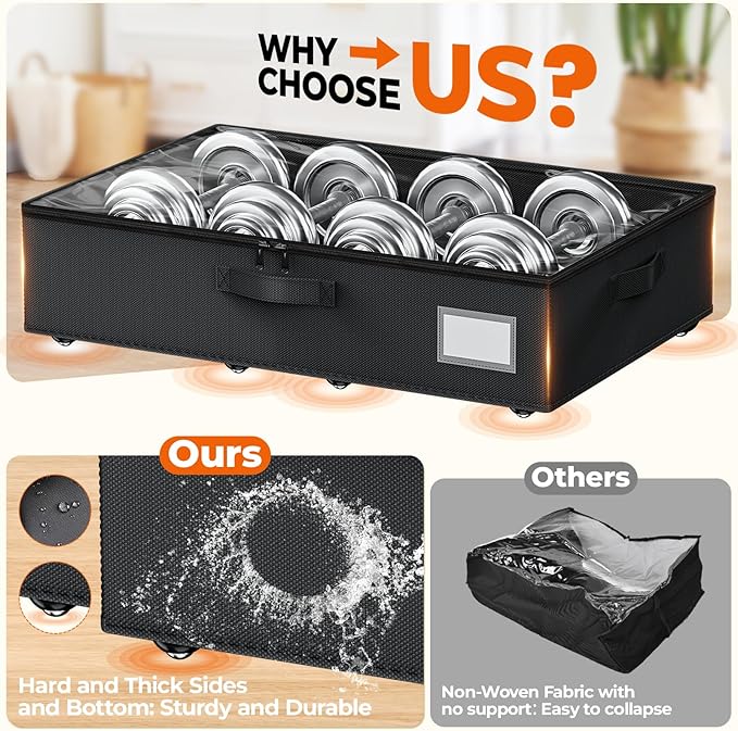 Underbed Storage with Wheels, 2 Pack Under Bed Storage Containers with Clear Lids No Assembly Required, 6.1 inch Rolling Under Bed Storage for Clothes, Shoes