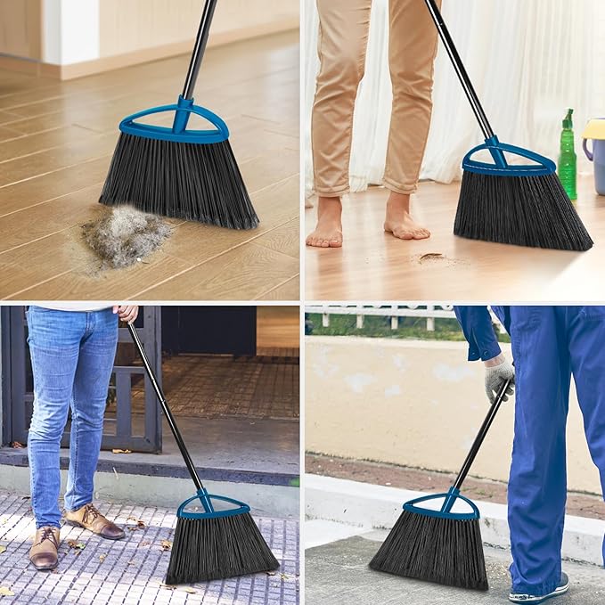 MAVRIZ 3 Pack Heavy Duty Broom Outdoor with 60" Long Handle Stiff Bristle Kitchen Broom for Sweeping Indoor Angle Broom for Floors, Shop Restaurant Garage Patio