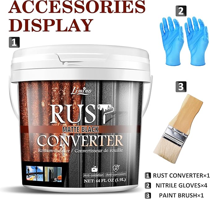 Rust Converter for Metal - Black Metal Primer and Rust Remover, Reformer ＆ Encapsulator, Long-lasting Anti-Rust Effect, Inhibitor Paint for Cars and Various Surfaces - 64 fl. oz