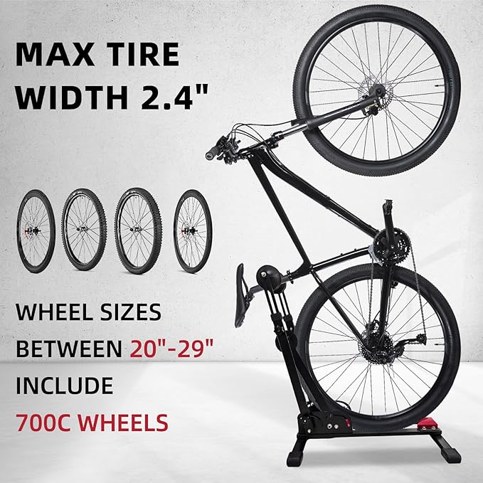 Heavy-Duty Floor Bike Stand, Freestanding Bicycle Storage Rack, Adjustable Dual Support Arms, No-Drill Installation for Garage, Black