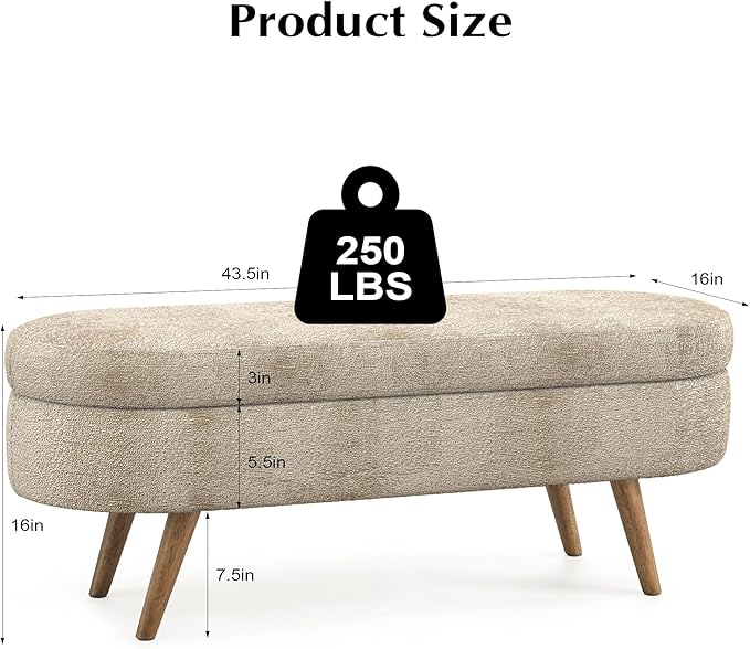 Storage Bench, 43" Storage Ottoman Bench, Shoe Storages Benches for Bedroom, Upholstered Entryway Benches with Seating, Rubber Wood Legs for Bedroom, Living Room, Entryway, Bed Side, Brown