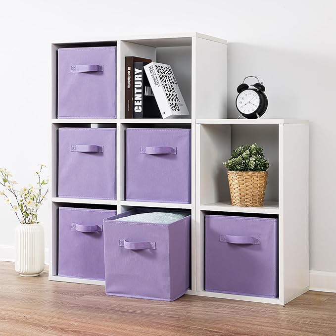 Stero Fabric Storage Bins 6 Pack Fun Colored Durable Storage Cubes with Handles Foldable Cube Baskets for Home, Kids Room, Closet and Toys Organization Purple