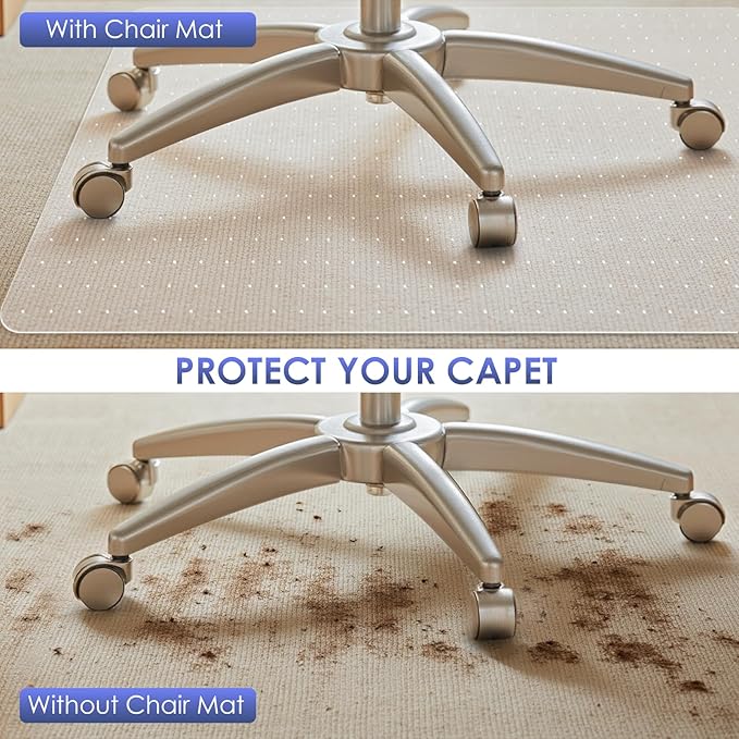 Kuyal Office Chair Mat for Carpet, 2 Pack 46x 60 Clear Heavy Duty Computer Chair Mat, Under Desk Protector Carpeted Floors Mat, Easy Chair Movement,Ship Flat