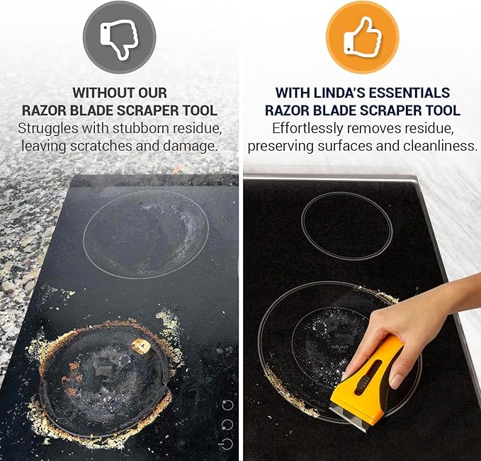 Razor Blade Scraper Tool With 15 Extra Blades - Razor Scraper Tool for Glass, Stove Top Scraper, Scraper Tool for Kitchen, Paint, Glass, Window, Cleaning