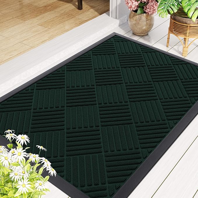 Smiry Front Door Mat Outside Entrance, Heavy Duty Outdoor Indoor Mat, Natural Rubber Doormat, Non Slip, Trap Dirt and Moisture, Easy Clean, Low Profile Patio Porch Entryway Mat, 29.5x17, Dark Green