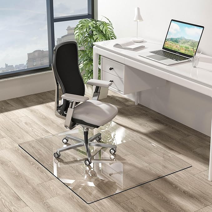 Office Chair Mat for Hardwood Floor, 1/8" Thick 55” x 35” Crystal Clear Hard Floor Chair Mat, Transparent Floor Protector Mat Flat Without Curling